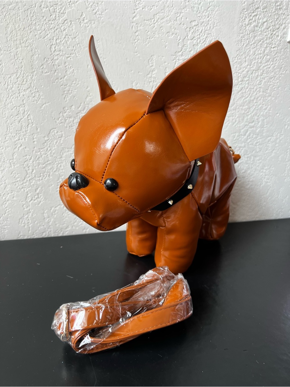 Premium Brown Faux Leather Frenchie Dog Figural Crossbody Bag - NEW